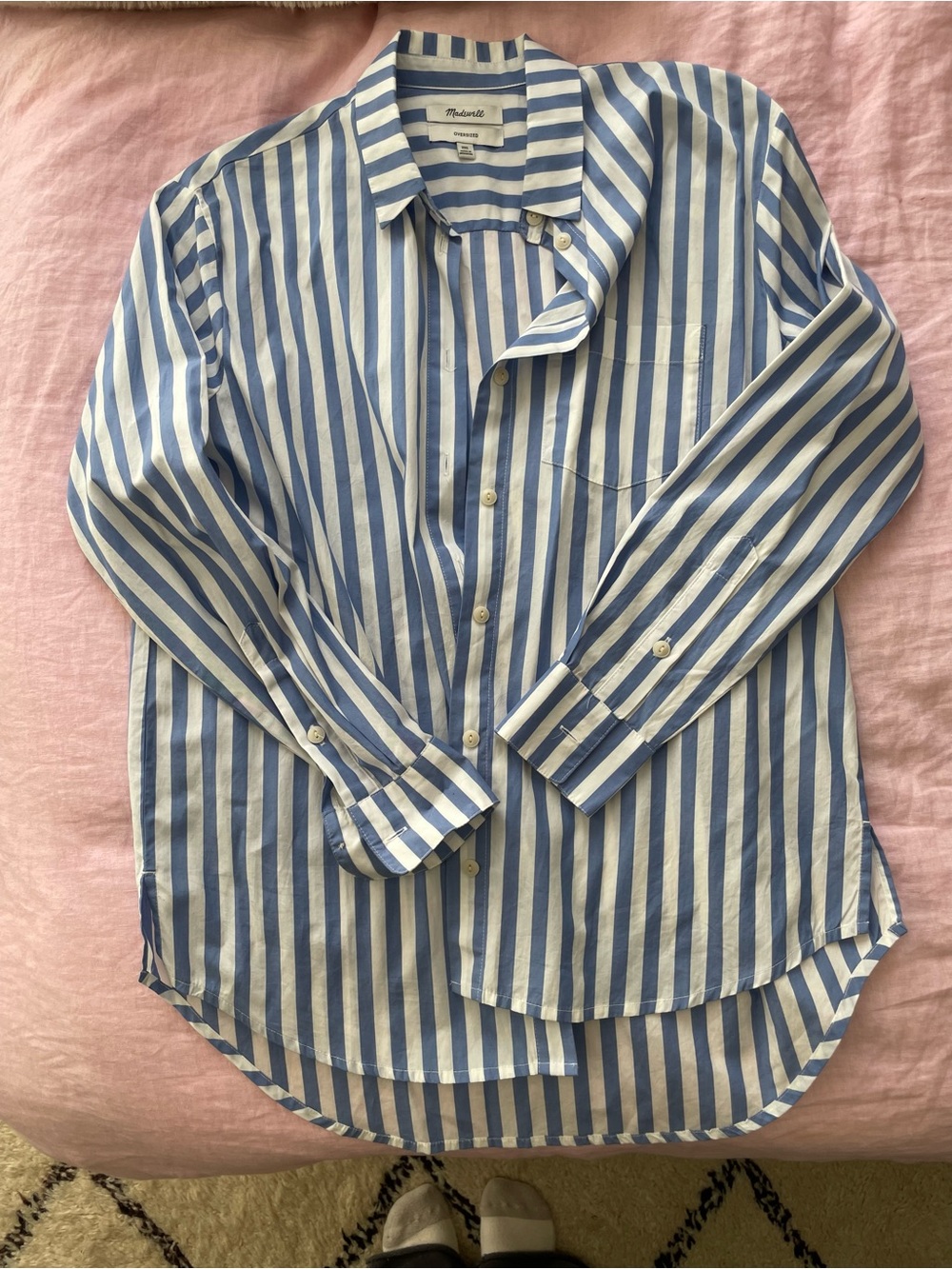 Madewell Blue and White Vertical Stripe Button-Down Shirt